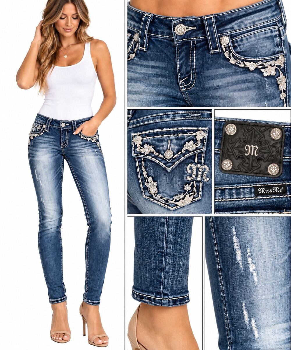 Miss Me Jeans Women’s 25x33 low Rise Skinny Rhinestone Embroidered Western Y2K